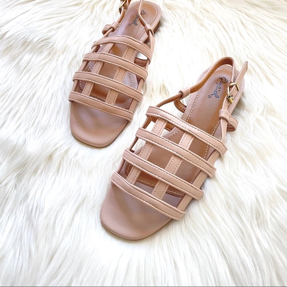 Nude strappy square toe sandals slingback - Picture 2 of 9